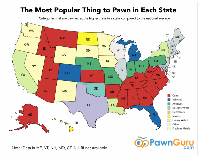 Popular to Pawn in each state